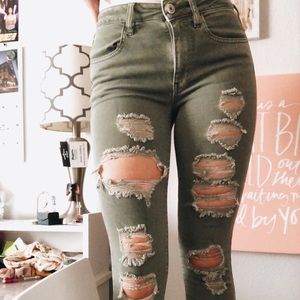 Army Green American Eagle Distressed Jeans